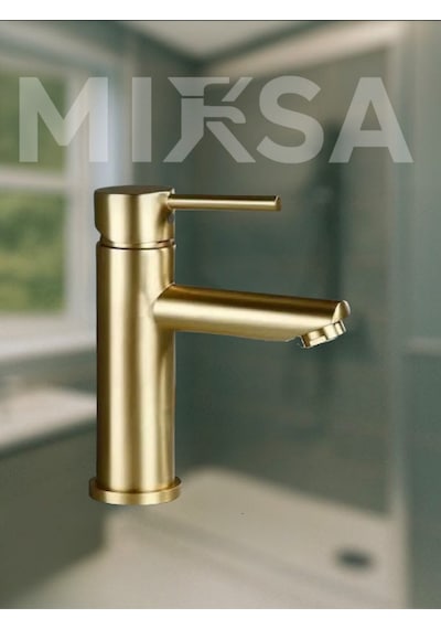 Gold Altın Kaplama Sabit Lüx Gövde Banyo Lavabo Musluğu Bataryası
