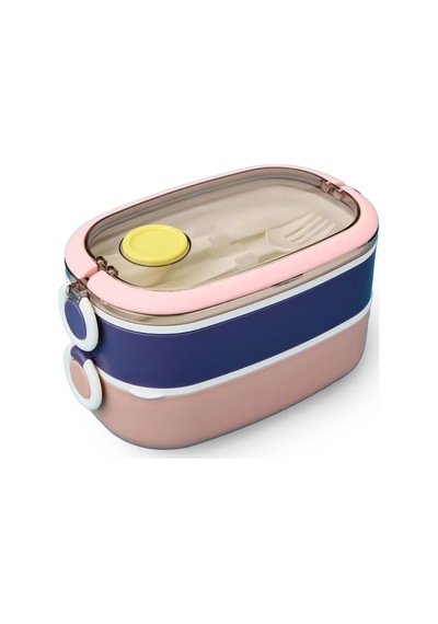 Vagonlife Bento 1300ml Lunchbox 2 Katlı 3 Bölmeli Paslanmaz Çelik Sefer Tası Yemek Kutusu Pembe-mor