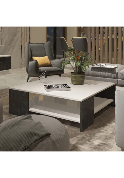 Trendstyle 4s Mdf Tv Ünitesi Ve Orta Sehpa 2'li Set - Beyaz Siyah Mermer Beyaz - Royal Mermer