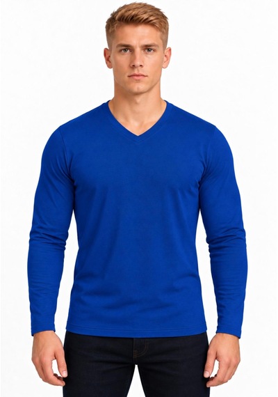 Axxel Erkek Koyu İndigo Pamuklu Likralı Süprem Uzun Kollu T-shirt-d236