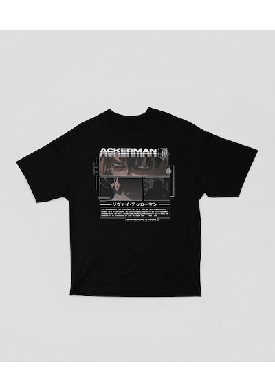 Attack On Titan Levi Ackerman Baskılı Unisex Oversize Anime Dizi SIYAH
