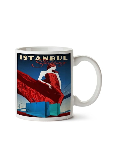 Istanbul Shopping, Girl, Vintage Travel Poster İki Tarafı Baskılı Kupa Bardak