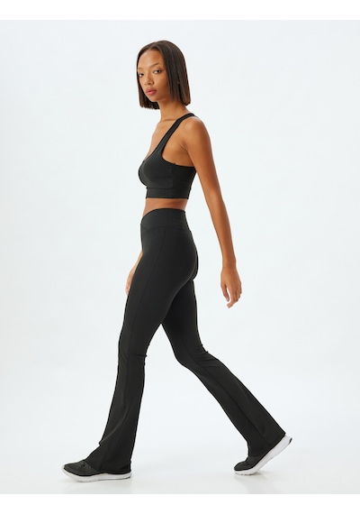 Koton İspanyol Paça Spor Tayt Yüksek Bel Dikiş Detaylı Slim Fit Siyah 5wak40275nk Siyah