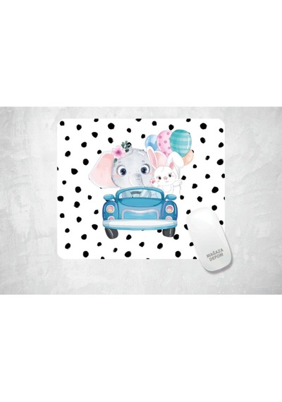 Yavru Fil Ve Tavşan - Baskılı Dikdörtgen Özel Mouse Pad Mousepad