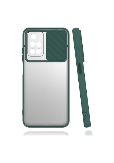Noktaks - Xiaomi Uyumlu Xiaomi Redmi 10 - Kılıf Slayt Sürgülü Arkası Buzlu Lensi Kapak - Koyu Yeşil T19682 Koyu Yeşil