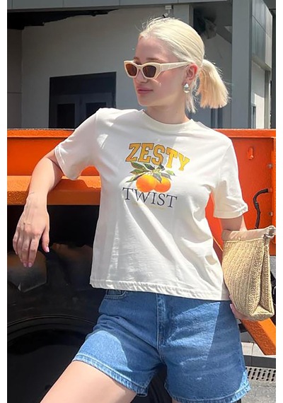 Madmext Sarı Bisiklet Yaka Pamuklu Kısa Kollu Kadın T-shirt Mg2150-sarı Sarı