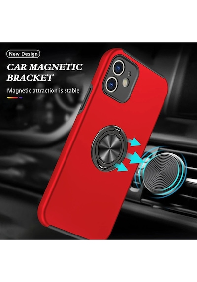 Cosmotex Newface Apple, Uyumlu iPhone 12 Mini Kılıf Elit Yüzüklü Kapak - Kırmızı