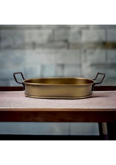 32cm Gold Kaplama Lüks Galvaniz Metal Boyalı Oval Tepsi Zarafet Ve Dayanıklılığı Buluşturuyor