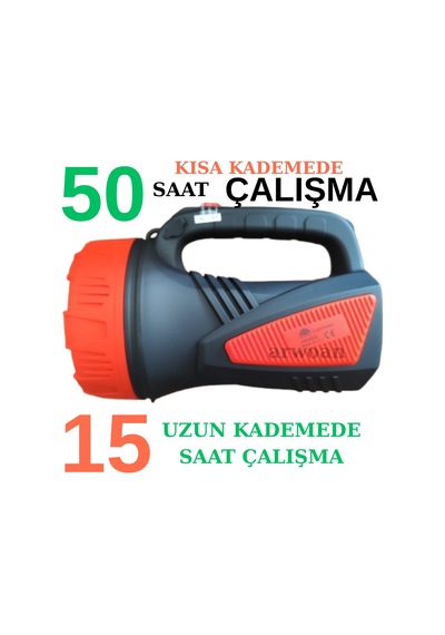 Şarjlı Led Projektör El Feneri 50 Saat Kısa Kademe - 15 Saat Uzun Kademe Kamp, Balıkçılık, Acil Durum Renkli