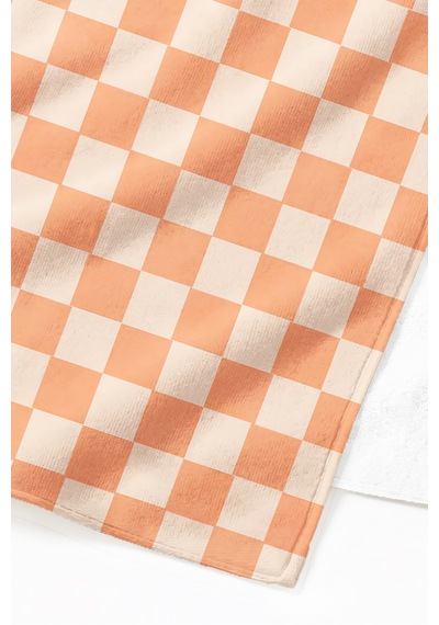 Damalı Kareli Turuncu Plaj Havlusu - Modern Retro Ekose Somon Bej Hızlı Kuruyan Mikrofiber Havlu Serin Lavanta