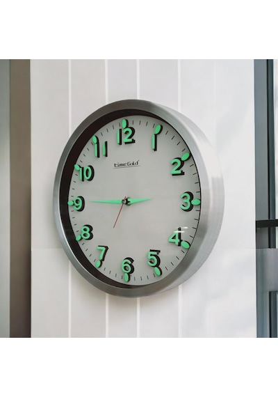Fosforlu Karanlıkta Parlayan 3d Ahşap Rakamlı Metal Duvar Saati Çap 30 Cm Metal
