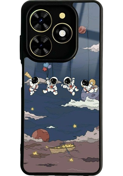 Tecno Spark Go 2024 Salıncaklı Astronot Tasarımlı Glossy Telefon Kılıfı Siyah