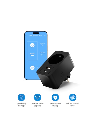 Şımart Akıllı Wi-Fi / USB Type-C Uzaktan Kontrol Akım Korumalı Priz