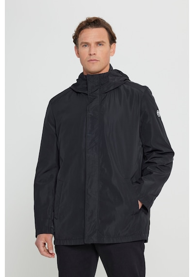 AC&Co / Altınyıldız Classics Erkek Sıyah Standart Fit Normal Kesim Kapüşonlu Dik Yaka Trençkot Siyah