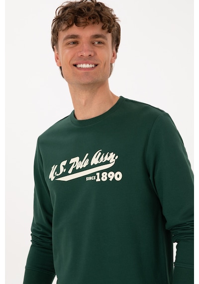 U.S. Polo Assn. Erkek Bisiklet Yaka Regular Fit Koyu Yeşil İnce Sweatshirt 50316315-VR079