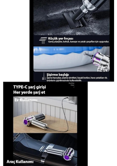 Dybox 22500pa 130w 7800 Bataryalı Güçlü Portatif Vakumlu Kablosuz Üflemeli Mini Araç Süpürgesi 22500pa