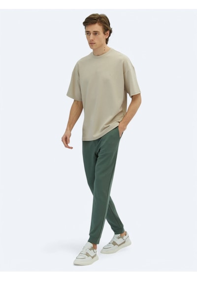 Kip Bej Düz Bisiklet Yaka T-shirt Bej