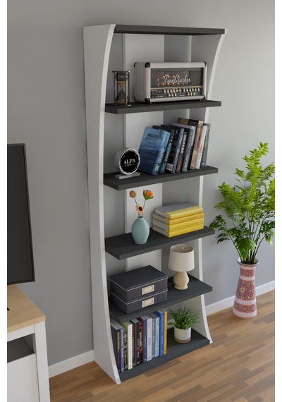 İskandinav Tasarım Çok Raflı Kitaplık 150x50x22 Cm Modern Dekoratif Raf Ünitesi Antrasit - Beyaz İskandinav Tasarım Çok Raflı Kitaplık 150x50x22 Cm Modern Dekoratif Raf Ünitesi Antrasit - Beyaz