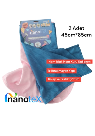 Nanotex Mikrofiber Sihirli Cam ve Ayna Temizlik Bezi 2'li 45 x 65 CM
