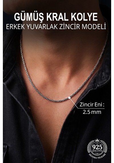 925 Ayar Gümüş Erkek Kolye 2.5 Mm Yuvarlak Zincir Kral Kolye St425