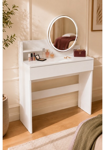 Goodnight Home Lamber Mini Makyaj Masası Led'li Yuvarlak Aynalı 90x80x40 Cm Beyaz Modern Tasarım Beyaz - 914350694 Beyaz Goodnight Home Lamber Mini Makyaj Masası Led'li Yuvarlak Aynalı 90x80x40 Cm Beyaz Modern Tasarım Beyaz - 914350694 Beyaz