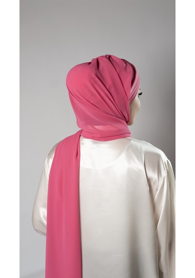 Hürrem Bone Pembe Pratik Hazır Geçmeli Bone Şal Şifon Kumaş Kendinden Boneli Üç Bantlı 1451 04
