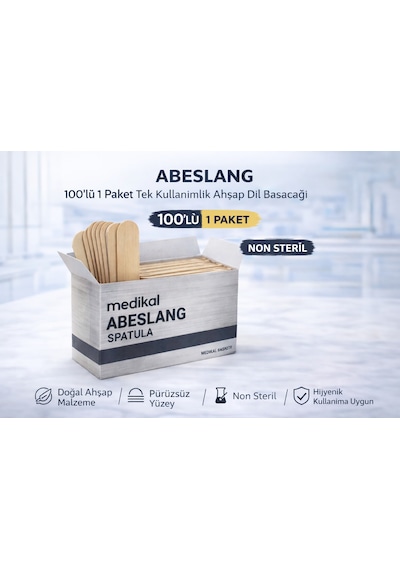 Abeslang 100'lü 1 Paket Tek Kullanımlık Ahşap Dil Basacağı Medikal Spatula