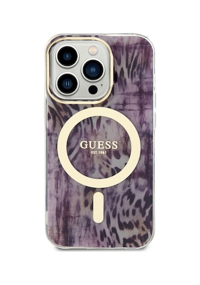 Apple Uyumlu iPhone 14 Pro Kılıf Guess Magsafe Şarj Özellikli Leopar Desenli Kapak