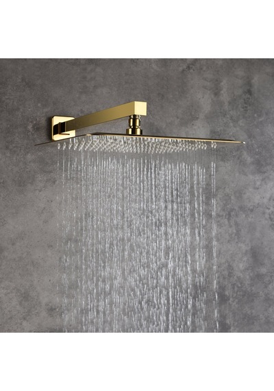 Fause Ankastre Duş Başlığı Borulu Kare Slim Metal 25 X 25 Cm Altın