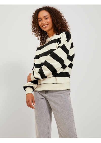 Jack & Jones Jjxx Rahat Kesim Çizgili Siyah - Ekru Kadın Sweat 12243288 001