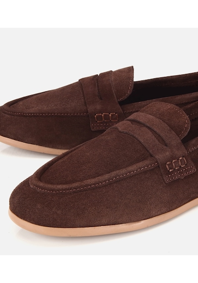 Hotiç Kadın Süet Deri Kahverengi Yumuşak Dokulu Klasik Loafer