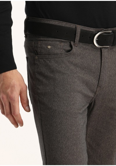 Ramsey Kahverengi Düz Dokuma Slim Fit Casual Pamuk Karışımlı Pantolon