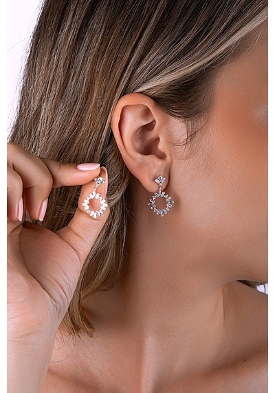 925 Ayar Gümüş Sallantılı Kristal Güneş Küpe Gümüş