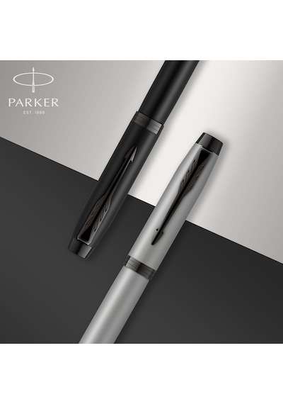 Parker Im Lake Siyah Krom Tasarımlı Roller Kalem, İnce Uç, Siyah Çok Renkli