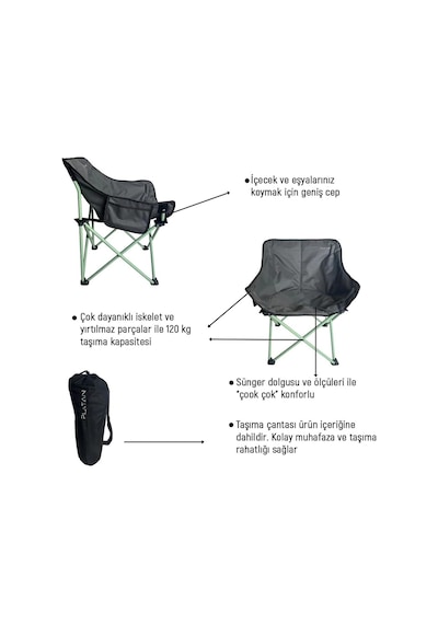 Platan Chair Ones-mh Yer Kaplamaz Hafif Katlanır Kamp Piknik Sandalyesi Yeşil - Gri
