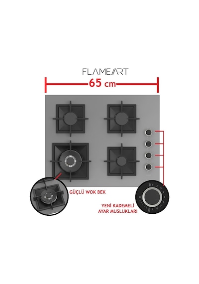Flowart Silentart Serisi QBL63CPR +D082-SA -  Gri Cam Ankastre Set