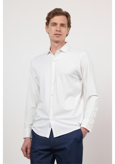 İmza Beyaz İtalyan Yaka Uzun Kol Cepsiz Performans Ürün Slim Fit Gömlek 1004260160