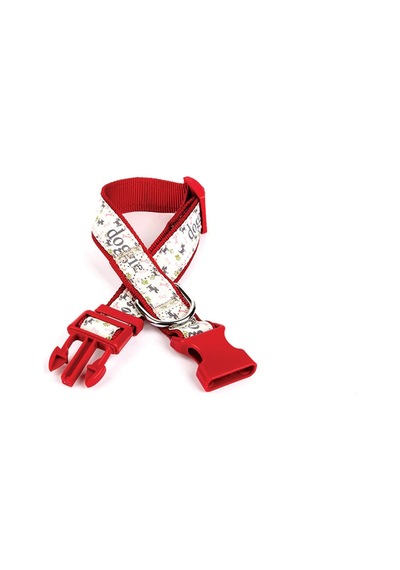 Köpek Ve Pati Desenli Dokuma Köpek Boyun Tasması 3 Cm X 36-60 Cm Kırmızı