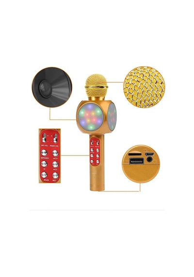 Ws-1816 Bluetooth Speaker Karaoke Mikrofonlu Kablosuz Hoparlör Hafıza Kartı Ve Usb Girişli Şarjlı Rgb Led Işıklı Müzikçalar