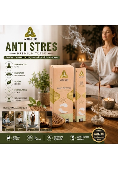 Mahur Anti Stres Premium Çubuk Tütsü 120 Adet 6 Kutu X 20 Çubuk, Hoş Kokulu Ev Ve Ortam Tütsüsü, Meditasyon, Yoga Ve G
