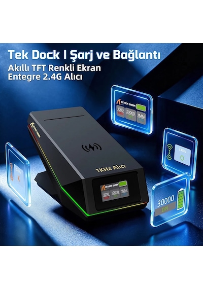 Attack Shark X11 Pro V2 Tft Ekranlı Şarj Standlı Kablosuz Oyuncu Faresi Standart
