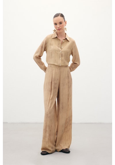 Sateen Desenli Salaş Pantolon - Camel-136278 Camel