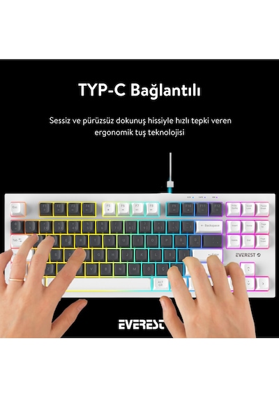 Everest Kb-98 Sılent Tkl Gri Mavi/beyaz Rainbow Q Membrane Klavye