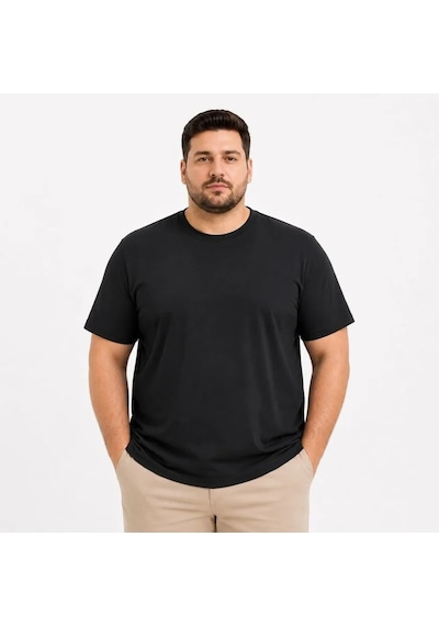 Efnaz Style Erkek Battal Big Size Basic Tişört Bisiklet Yaka Rahat Kalıp T-shirt - Siyah