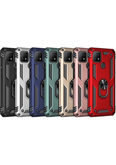 Oppo A15s Kılıf Sert Silikon Yüzüklü Stand Özellikli Kapak