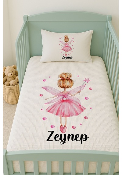 %100 Pamuk İsme Özel İsimli 100x150 Cm Pike Seti Pembe Peri