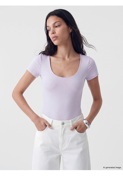 Lcw Vision Lila U Yaka Kadın Çıtçıtlı Body