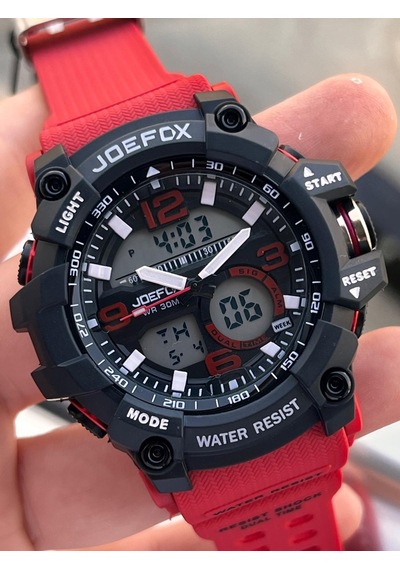 Joefox Digital Ve Analog 2 Yıl Garantili Kronmetre+takvim+alarm+aydınlatma Erkek Kol Saati Joe.bk05 Siyah - Kırmızı