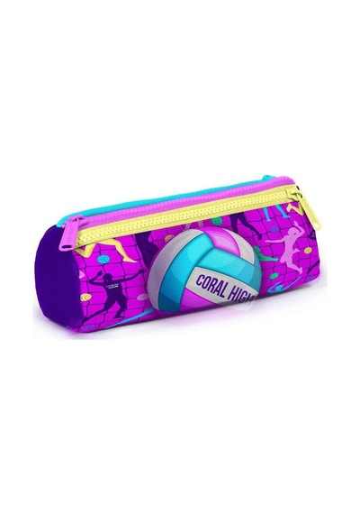 Coral High Kids Pembe Mor Voleybol Desenli Üç Bölmeli Kalem Çantası 22061 Çok Renkli