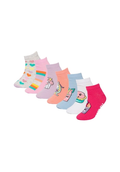 Defacto Kız Çocuk Unicorn Desenli 7li Pamuklu Patik Çorap A6568a8nskr1